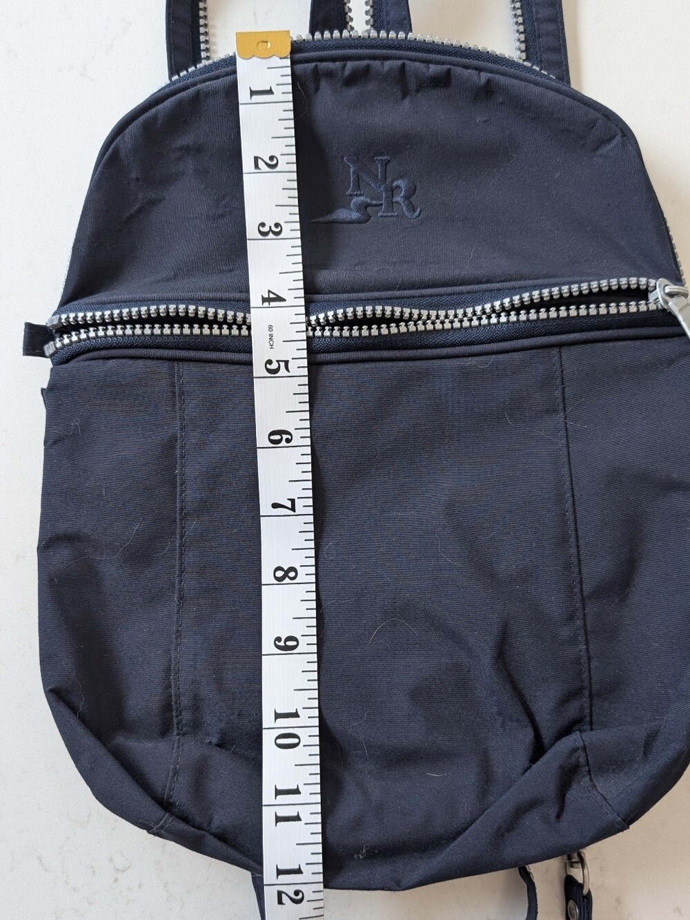 NR Navy Blue Everyday Practical Lightweight Nylon Backpack with Silver Zipper - Picture 12 of 13